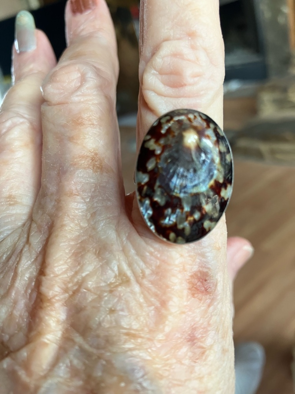 Vintage Handcrafted Brown Limpet Shell Ring 8 - Picture 15 of 15